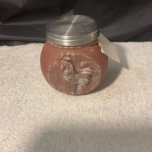 Rustic Rooster Jar with Silver Lid